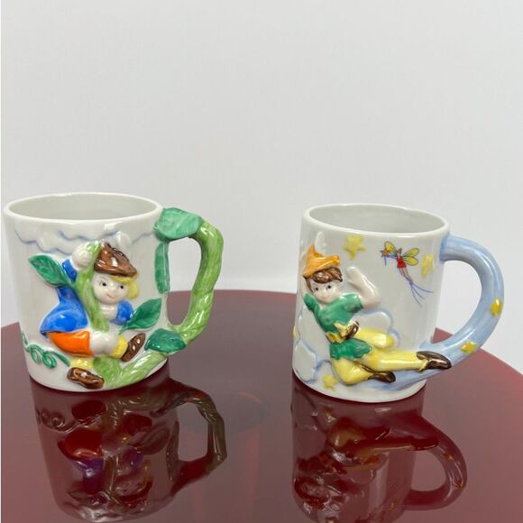 JSNY Other - JSNY Peter Pan & Jack Beanstalk Mugs Set 3D Embossed Ceramic Storybook Cups